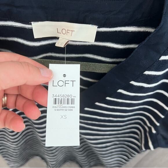 LOFT NWT Striped Henley Mixed Media Top - Picture 3 of 6